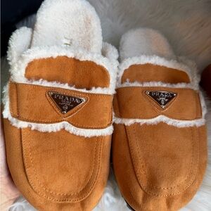 Tan Suede Shearling Slippers size 39